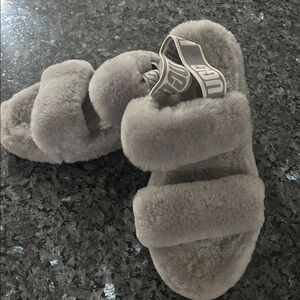 UGG Gray Fluffy Slippers